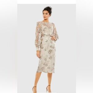 Mac Duggal Embellished High Neck Long Sleeve MIDI Dress. 4. Brand new.